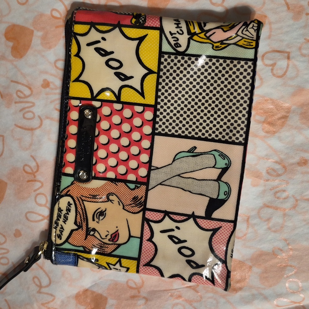 EUC ⭐ KATE SPADE ⭐️ Coated Canvas & Patent Leather 🖤 POP ART POUCH ♥️ RARE HTF!